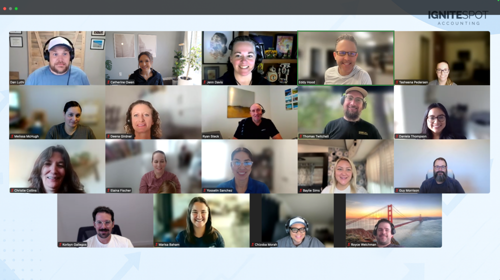 screenshot of Ignite Spot employees smiling on zoom for their annual company summit