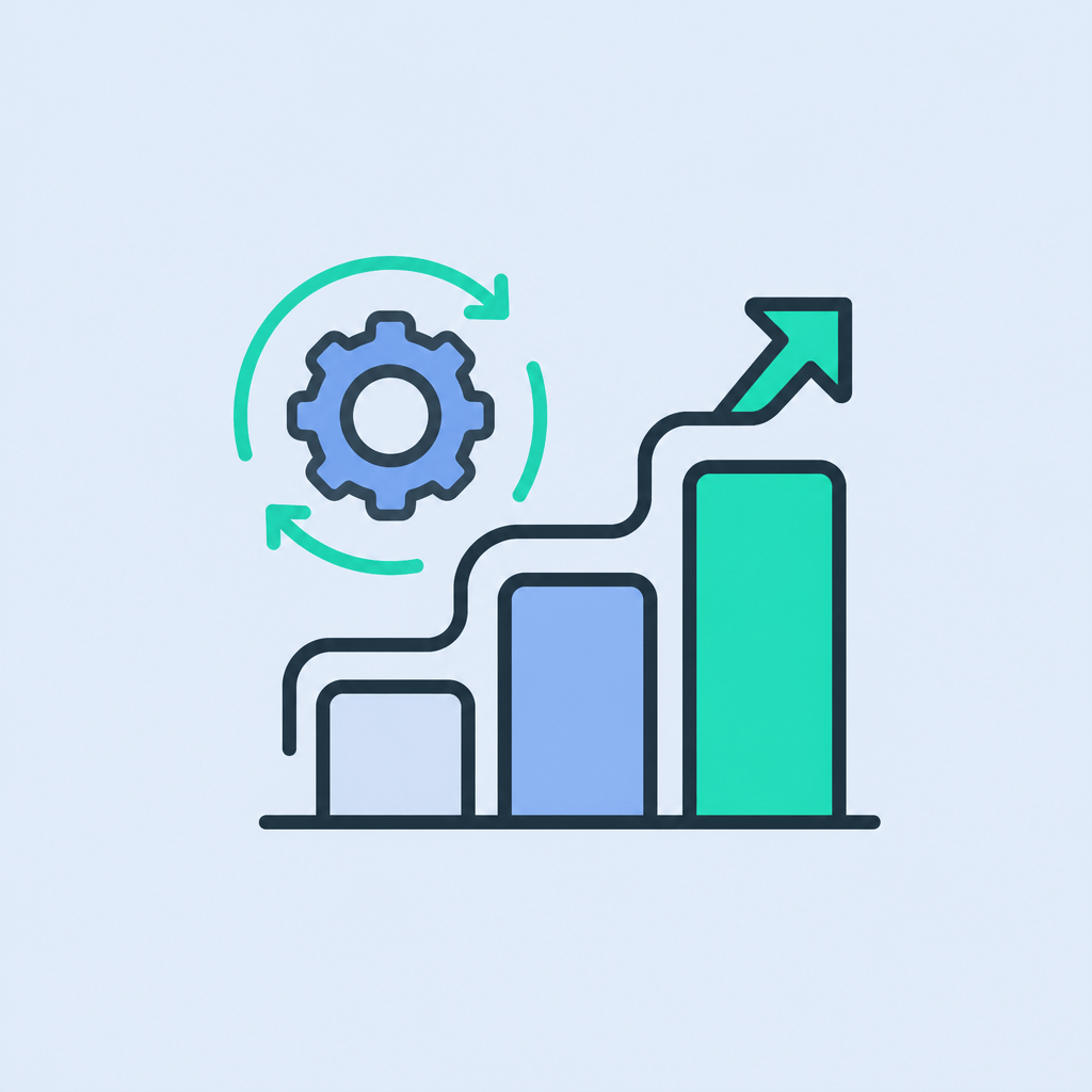 Gear and upward steps representing continuous process improvement