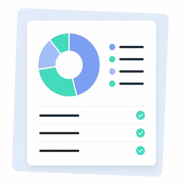 Illustrated financial dashboard showing expense allocation and report checks