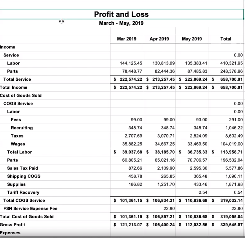 Profit and Loss Statement